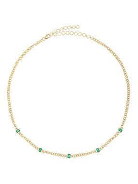 Emerald Baguette 14K (or 18k upon request) Yellow Gold Chain Necklace